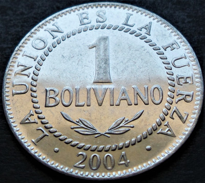 Moneda exotica 1 BOLIVIANO - BOLIVIA, anul 2004 * cod 2846 foto