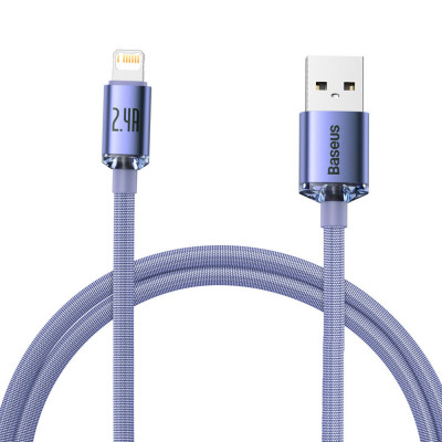 Cablu De Date De &amp;icirc;ncărcare Rapidă Din Seria Baseus Crystal Shine USB Tip A La Lightning 2,4A 1,2m Violet (CAJY000005) foto