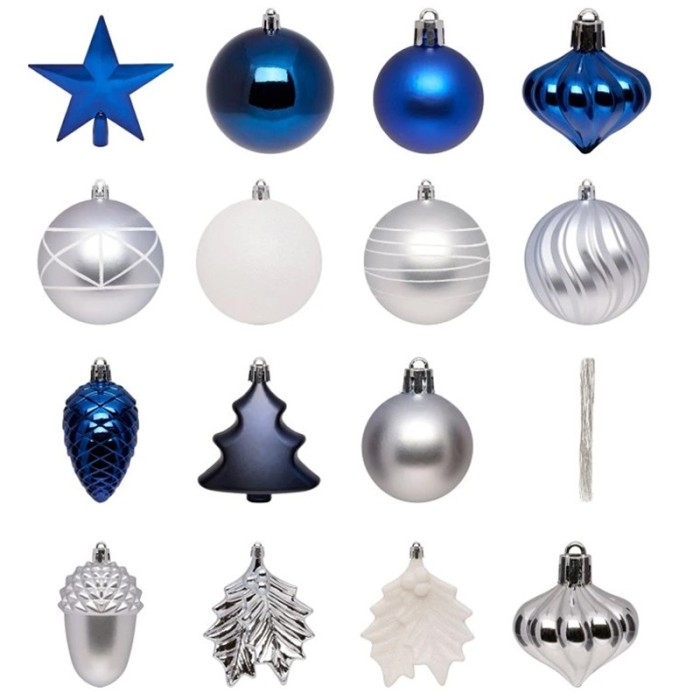 Set decoratiuni pentru brad Quiet Times, 60 piese, alb, albastru, argintiu Household NewTrend