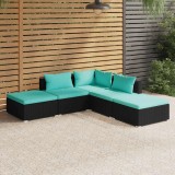Cumpara ieftin Set mobilier de grădină cu perne, 5 piese, negru, poliratan