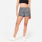 Pantalon scurt lejer fitness Print negru leopard bandă negru Damă, Domyos