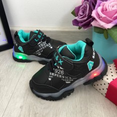 Adidasi negri cu lumini LED si scai pt baieti 20 21 cod 0843 foto