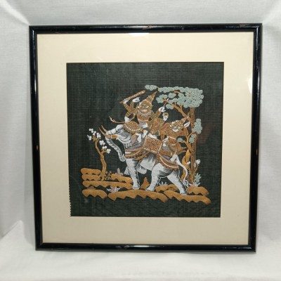 Set 5 tablouri mitologie Indonezia, broderie, pictura, vintage foto
