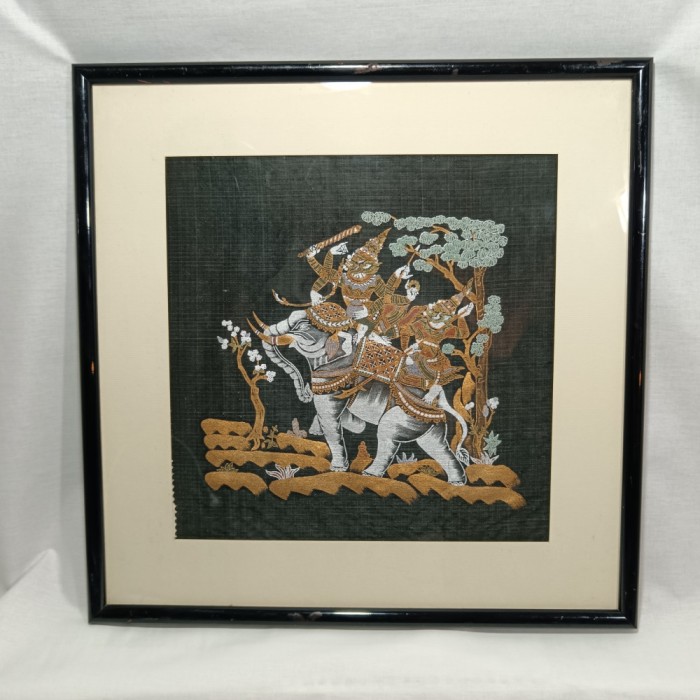 Set 5 tablouri mitologie Indonezia, broderie, pictura, vintage