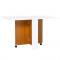 Masa pentru sufragerie/living, pe roti, extensibila, pal, alb si natur, 15-120x80x73 cm