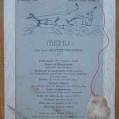 Meniu fürden Hochzeitsschmaus , Bucuresti ,str. Esculap ,nr. 4; 8 Noiembrie 1909