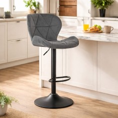 Scaun de bucatarie/bar, Artool, West, rotativ, catifea gri, picior metal negru, 46x48.5x90-111 cm