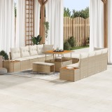 Set de 11 piese de canapea pentru grădină cu pernă Bej Ratan Poli Acacia, Sofa de grădină cu 2 locuri cu spațiu de stocare și pernă Bej Ratan Poli, Se, vidaXL