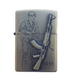 Bricheta tip zippo, 3D relief, metalica, soldat pusca AK47