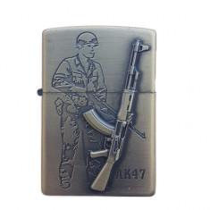 Bricheta Tip Zippo, 3D Relief, Metalica, Soldat Pusca AK47