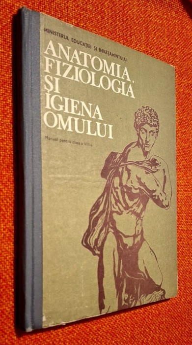 Anatomia, fiziologia si igiena omului - Manual clasa a VIII-a - Elisabeta Mandrusca, Peteanu, Barnea 1986, CARTONATA, ilustratii alb-negru si color