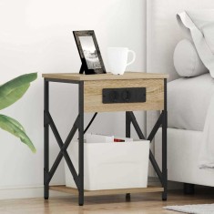 vidaXL Cabinet de noptiere cu stație de &icirc;ncărcare 2 pcs Stejar sonoma 859508