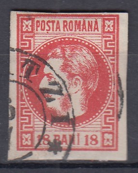 ROMANIA 1868 LP 24 REGELE CAROL I CU FAVORITI 18 BANI ROSU STAMPILAT GALATI foto