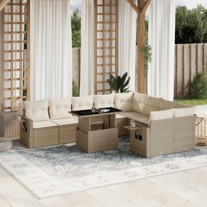 Gossi set canapele de gradina cu perne, 10 piese, bej, poliratan