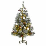 Brad Crăciun artificial articulat cu 150 LED-uri/globuri 120 cm