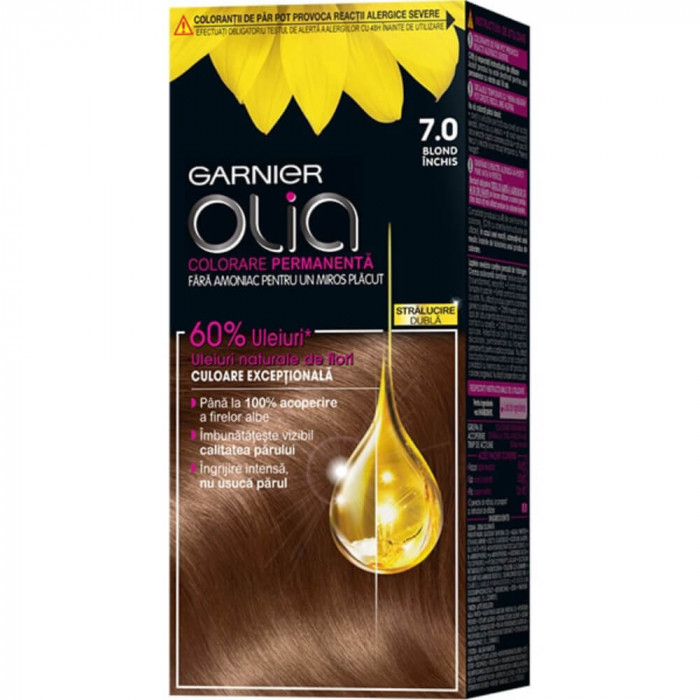 Vopsea de Par Permanenta Garnier Olia 7.0, Blond Inchis, 110 ml, Fara Amoniac, Vopsea de Par, Vopsea de Par Permanenta, Vopsea de Par Garnier, Vopsea