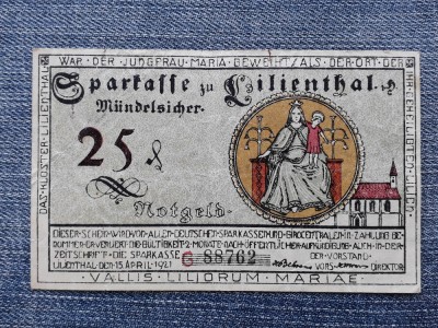 25 Pfennig 1921 Germania / Notgeld Lilienthal / seria 88762 foto