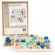 Tabla Educationala Ecotoys din Lemn cu Cifre si Litere - 51 de Elemente foto