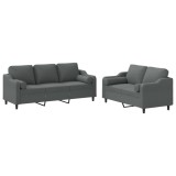 Set de canapele cu perne, 2 piese, gri inchis, material textil