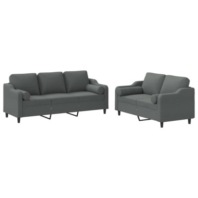 Set de canapele cu perne, 2 piese, gri inchis, material textil foto