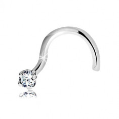 Piercing curbat pentru nas din aur alb de 14K - diamant transparent, 1,5 mm