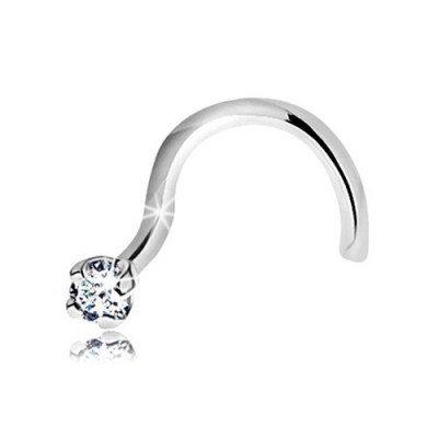 Piercing curbat pentru nas din aur alb de 14K - diamant transparent, 1,5 mm foto