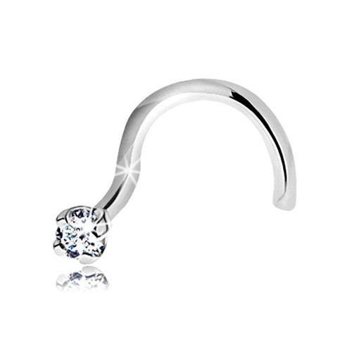 Piercing curbat pentru nas din aur alb de 14K - diamant transparent, 1,5 mm