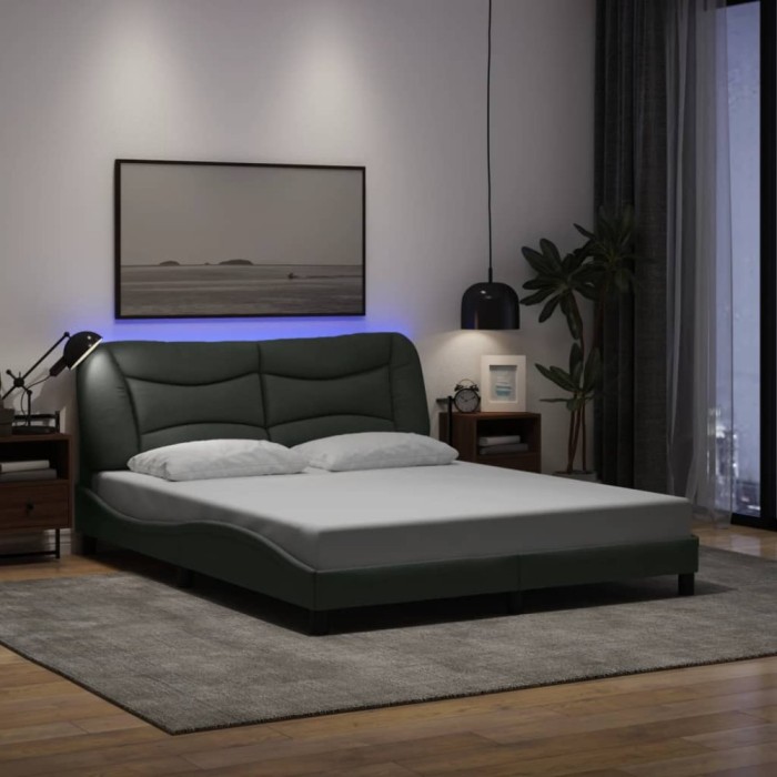 vidaXL Cadru de pat cu LED fără saltea Gri &icirc;nchis 160x200 cm Material 3213712