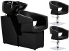 Set Scafă coafor profesională unitate de spălare model Coco + 2 x scaune de coafură hidraulic pivotant pentru picioare și accesorii bol ceramic
