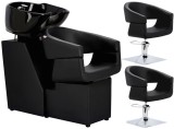 Set Scafă coafor profesională unitate de spălare model Coco + 2 x scaune de coafură hidraulic pivotant pentru picioare și accesorii bol ceramic