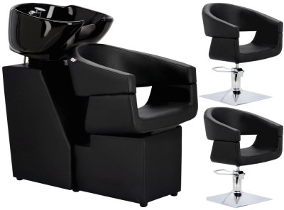 Set Scafă coafor profesională unitate de spălare model Coco + 2 x scaune de coafură hidraulic pivotant pentru picioare și accesorii bol ceramic foto