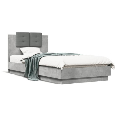 vidaXL Cadru de pat cu tăblie gri beton 100x200 cm lemn prelucrat foto