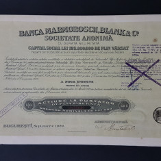 Actiune la purtator 1920 banca Marmorosch , Blank & Co , titlu , actiuni