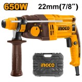 Picamer SDS-PLUS 650W, 22mm, 1.7J, 5500 bpm, cu accesorii, INGCO RGH6528