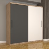 Dulap Dormitor Nova Eco 200 cm x 200 cm fara oglinda, sonoma cu usi glisante gri alb