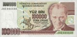 TURCIA █ bancnota █ 100000 Lira █ L. 1970 (1997) █ P-206 █ UNC █ necirculata