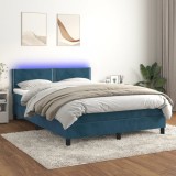 Cumpara ieftin Pat cu arcuri, saltea și LED, bleumarin, 140x190 cm, catifea
