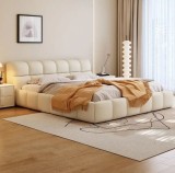 Cumpara ieftin Pat Massiano 160x200 cm Tapitat Catifea Nuanta Crem Somiera Inclusa (cod A01)