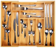 Organizator tacamuri, latime reglabila, 8 compartimente, bambus foto