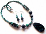 Set colier si cercei cu crisocolla 42745, Set bijuterii handmade