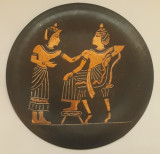 Placa egipteana vintage din cupru emailat, gravata cu motive mitologice