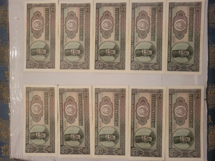 Bancnote 25 lei 1966 noi serii consecutive vintage