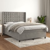 Cumpara ieftin Pat box spring cu saltea, gri deschis, 140x190 cm, catifea