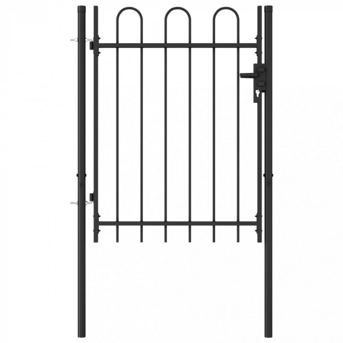Poarta de gard cu o usa, varf arcuit, negru, 1 x 1,2 m, otel GartenMobel Dekor