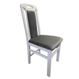 Scaun de living si bucatarie SB Tim, din lemn masiv fag, tapiterie stofa, lacuit, 120 kg, 96x43x40 cm, Alb/Gri