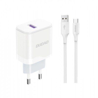 Incarcator Retea Cu Cablu USB-C Dudao A20EU, 18W, 3A, 1 x USB-A, Alb foto