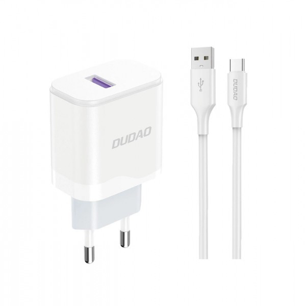 Incarcator Retea Cu Cablu USB-C Dudao A20EU, 18W, 3A, 1 x USB-A, Alb