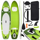 Placa SUP Gonflabila vidaXL, 360x81x10 cm, Verde, Set Complet cu Vasla, Pompă, Scaun si Geanta Transport