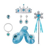 Set Joaca 6 Accesorii Printesa, coroana, pantofi, cercei, bagheta, bratara si inel, Bleu, ATU-082071, Oem