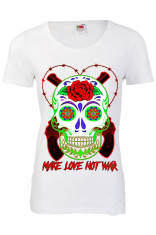 TRICOU DAMA IMPRIMEU DTG HAIOS &amp;quot;MAKE LOVE NOT WAR&amp;quot; foto